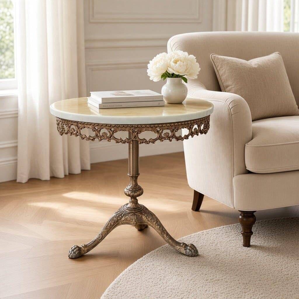 Vintage brass side table/coffee table with an onyx top.