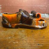 Cendrier ancien Vallauris céramique multicolore forme chaussure vintage