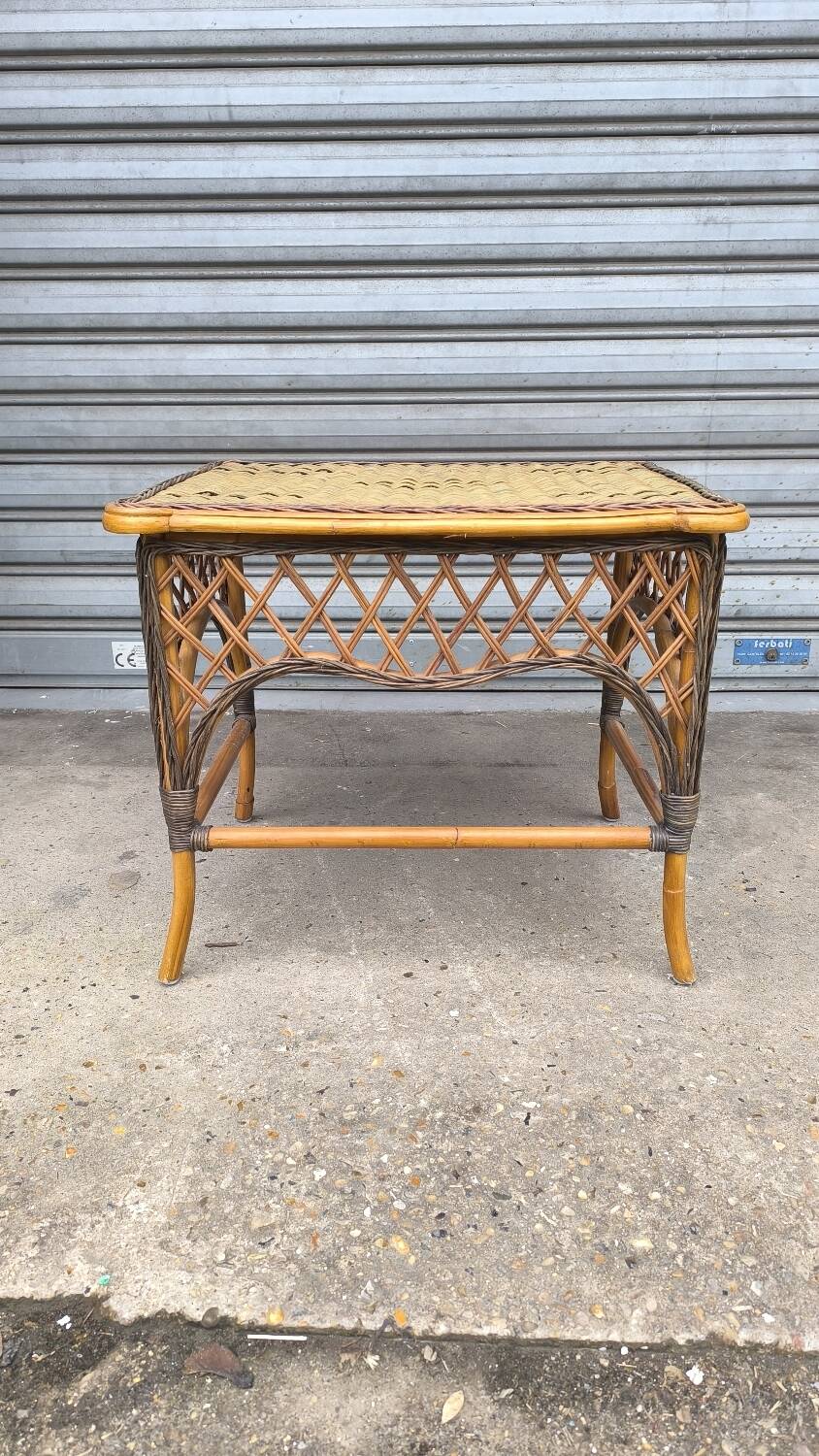 1930s rattan and wicker side table