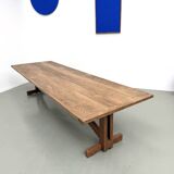Large refectory table in solid pine and beech, with an X-shaped base.