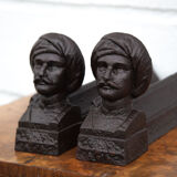 Vintage fireplace chenets, cast-cast chenets with oriental character