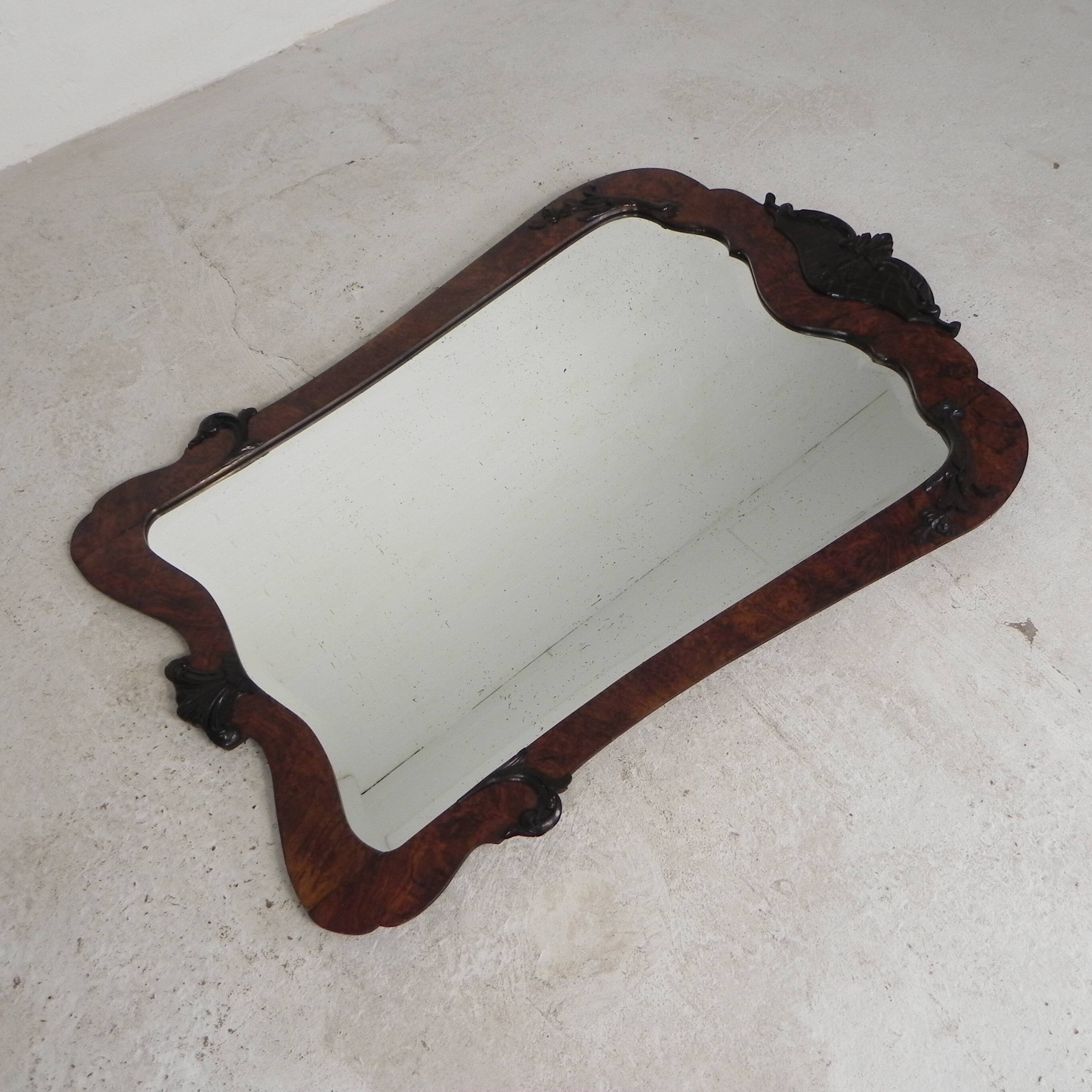 Romantic mirror with faceted glass in a walnut frame, 1942
