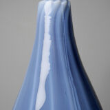 Vintage pear-shaped vase in smoked glass, lined with opaline, Murano bubble glass.