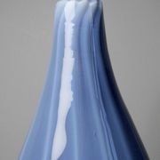 Vintage pear-shaped vase in smoked glass, lined with opaline, Murano bubble glass.