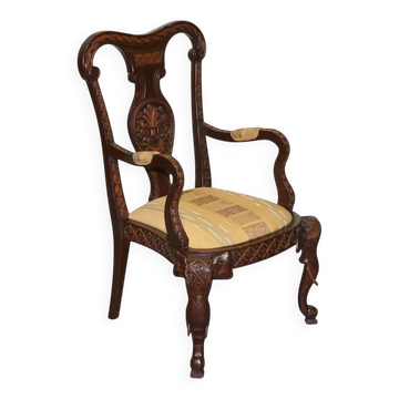 Heavily Carved Anglo-Indian Wooden Armchair