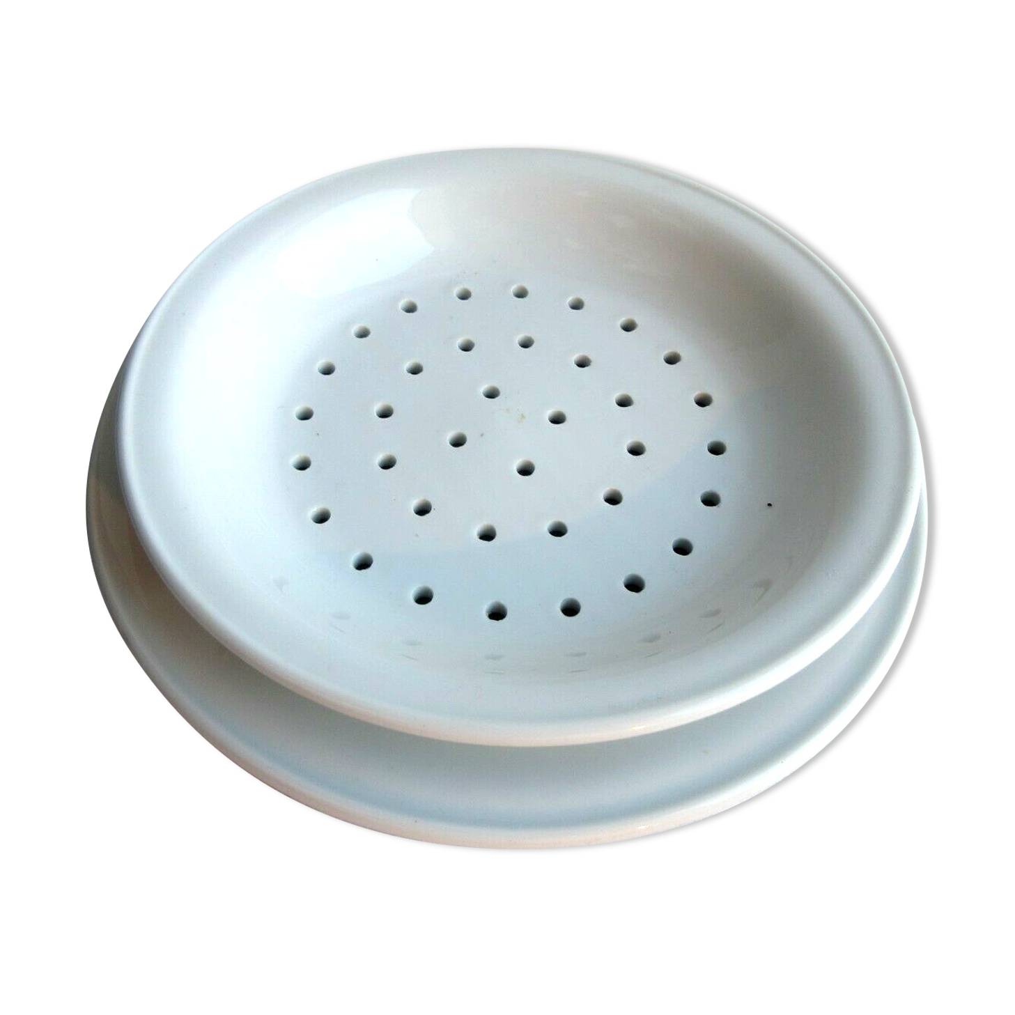 Assiette art déco en porcelaine blanche avec égouttoir à fraises