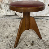Vintage Red Leather Cushion Wooden Tripod Piano Stool