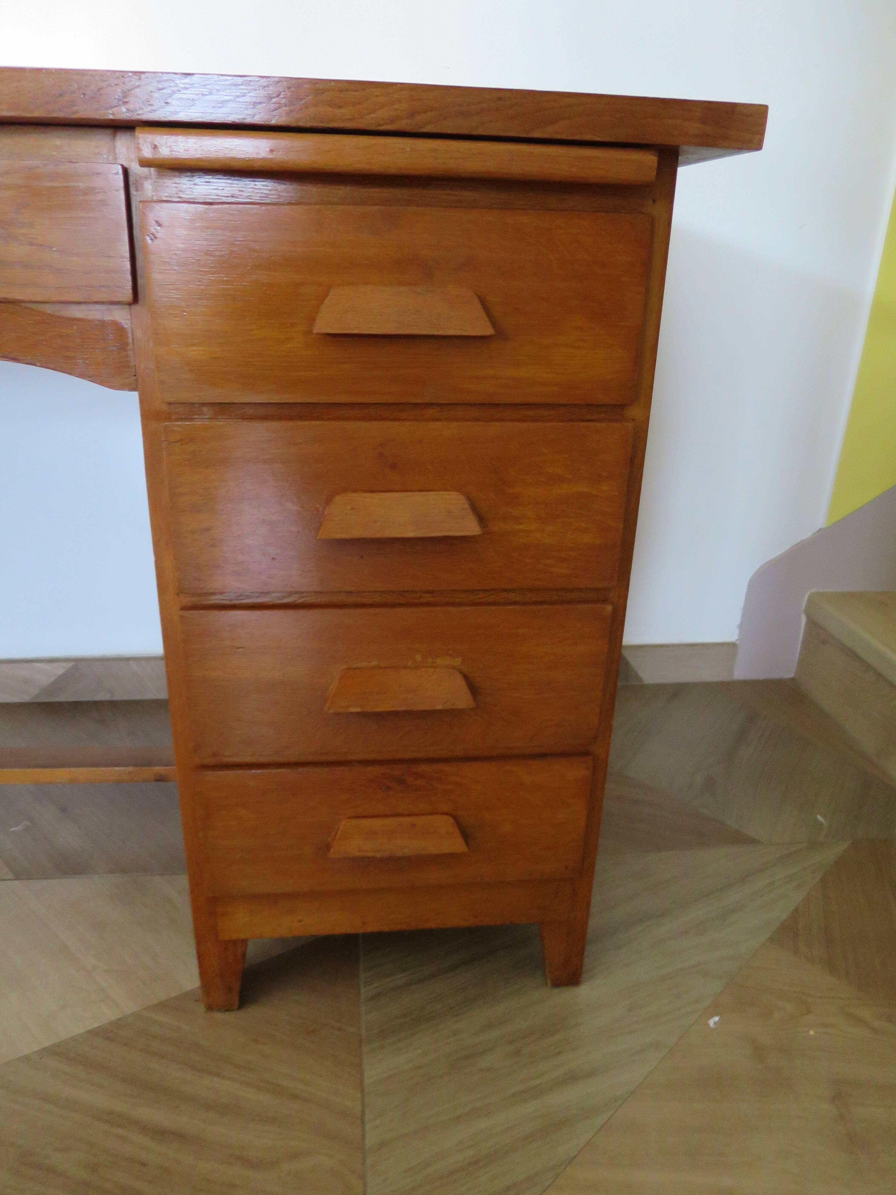 Vintage modernist desk - 5 drawers - shelf - 1950s - closure mechanism