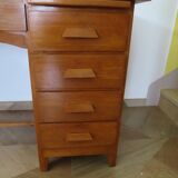 Vintage modernist desk - 5 drawers - shelf - 1950s - closure mechanism