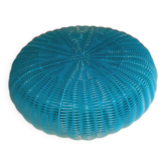 Pouf en plastique tressé bleu vintage ikea, année 1990