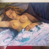 Portrait à l'huile d'une femme à moitié nue, peinture du XXe siècle