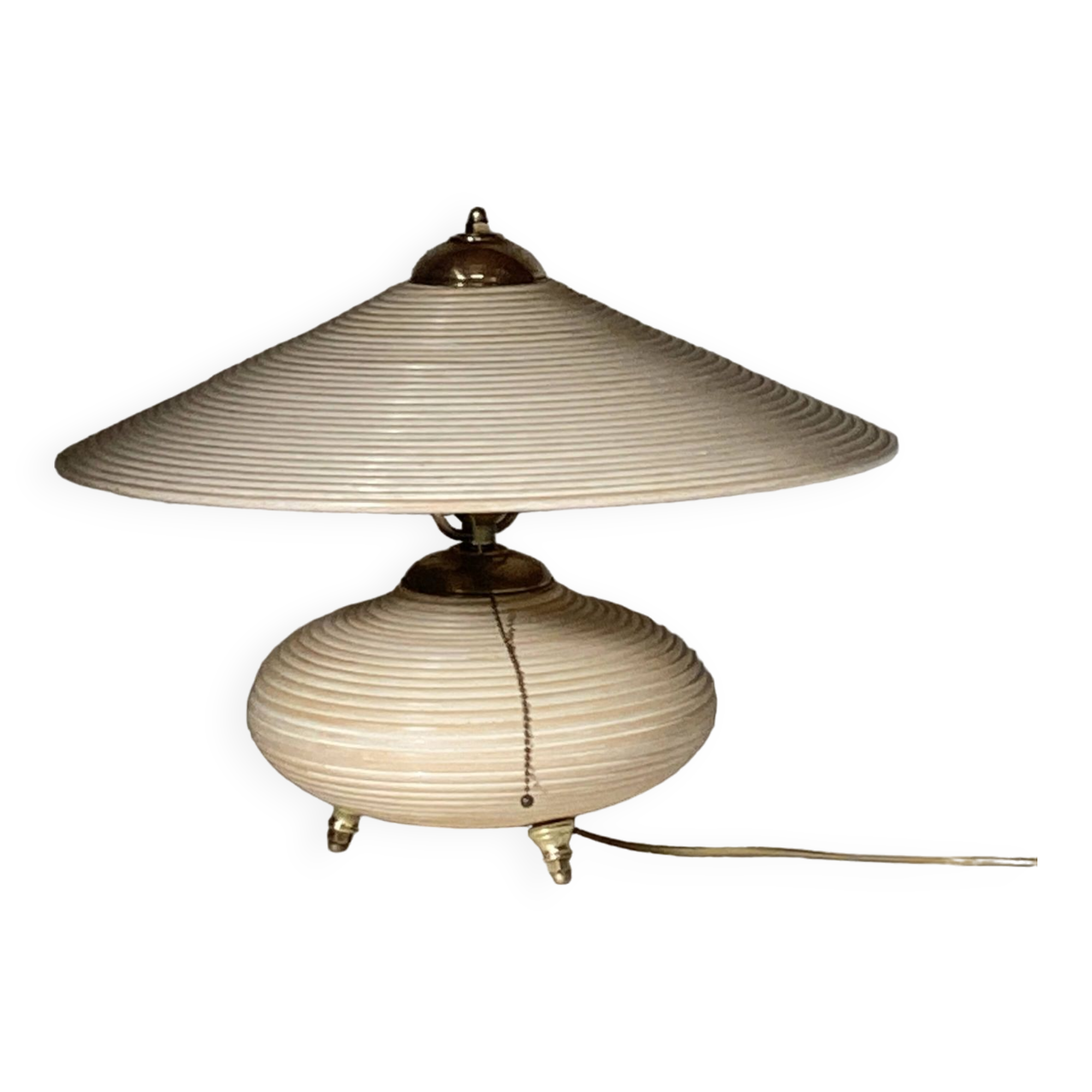 Lampe de table "théière" en rotin et bambou, Italie, années 1970