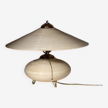 Lampe de table "théière" en rotin et bambou, Italie, années 1970