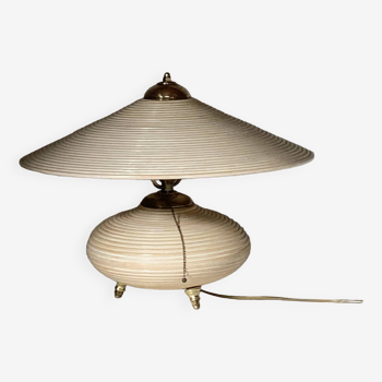 Pencil reed rattan bamboo "teapot" table lamp, Italy, 1970s