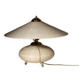 Pencil reed rattan bamboo "teapot" table lamp, Italy, 1970s