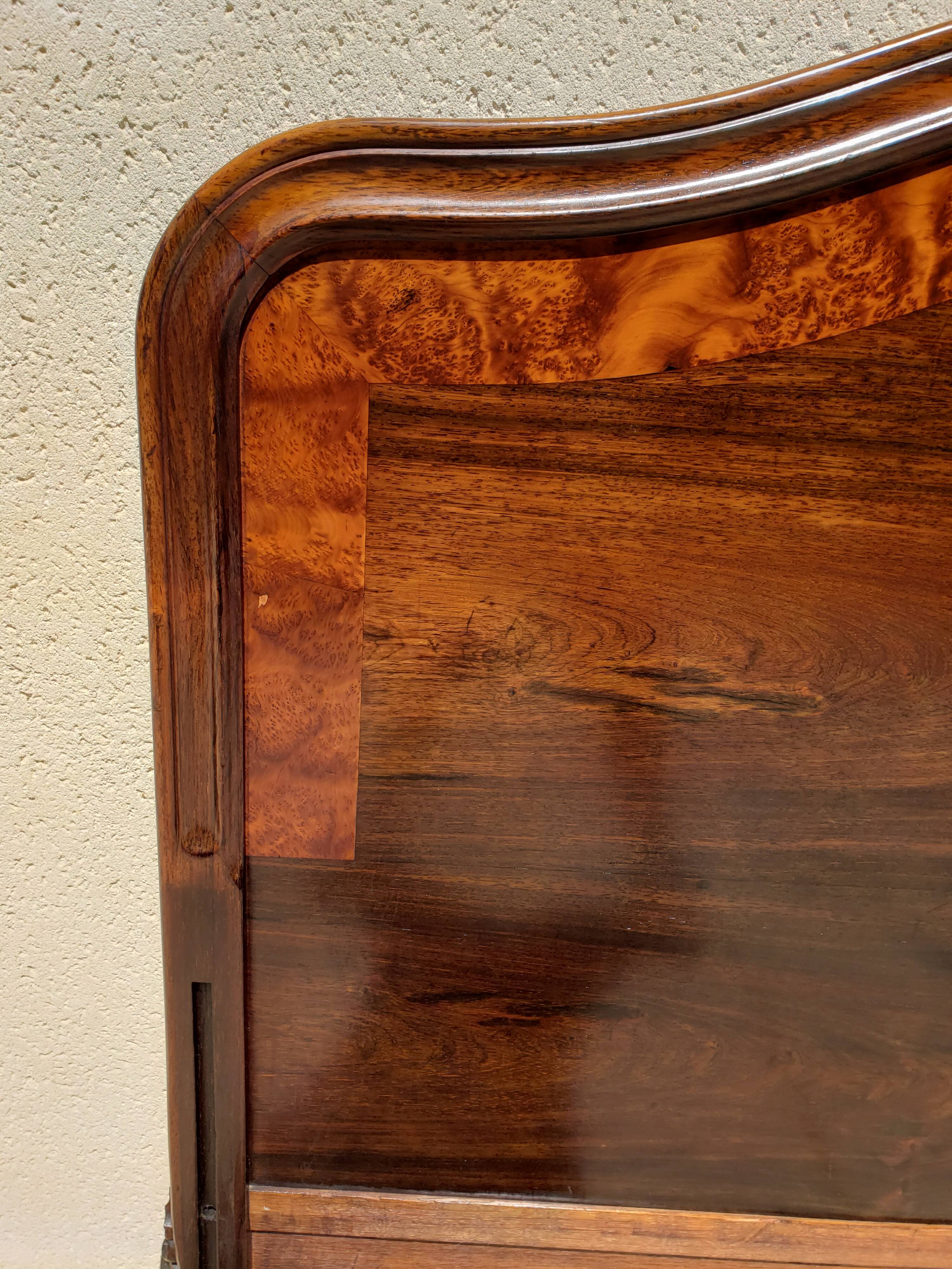 Bed in solid walnut and very old walnut burl