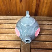 Ancienne théière forme éléphant céramique grise & rose vintage #a472