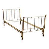 Antique Louis-Philippe lacquered and gilded wrought iron bed, Italy, 19th century.