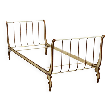 Lit ancien Louis-Philippe en fer forgé laqué et doré, Italie, XIXe siècle
