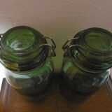 Lot of two old green jars