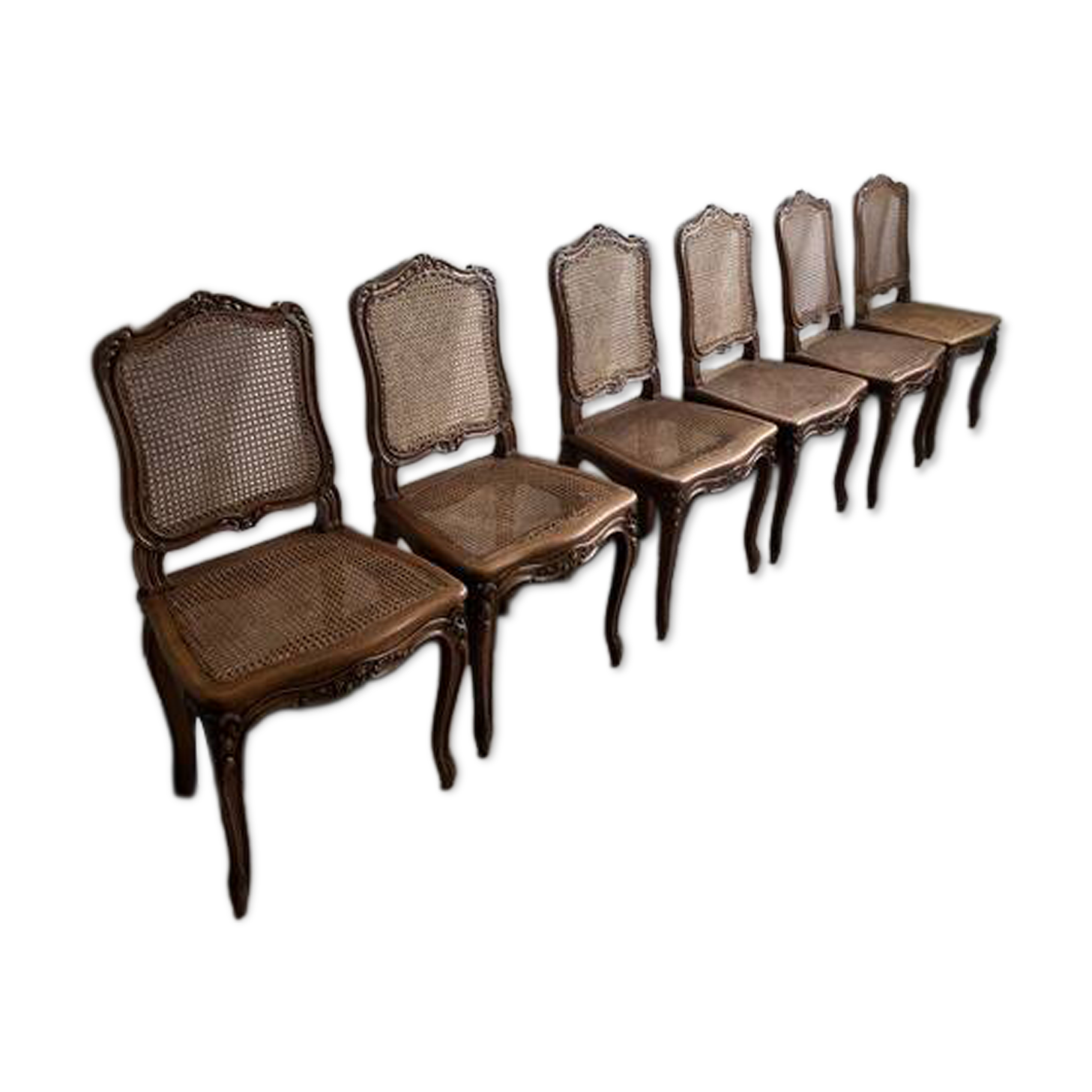 SET OF 6 LOUIS XV CANED CHAIRS IN WALNUT