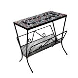 Vintage side table and magazine rack in wrought iron and ceramic tiles