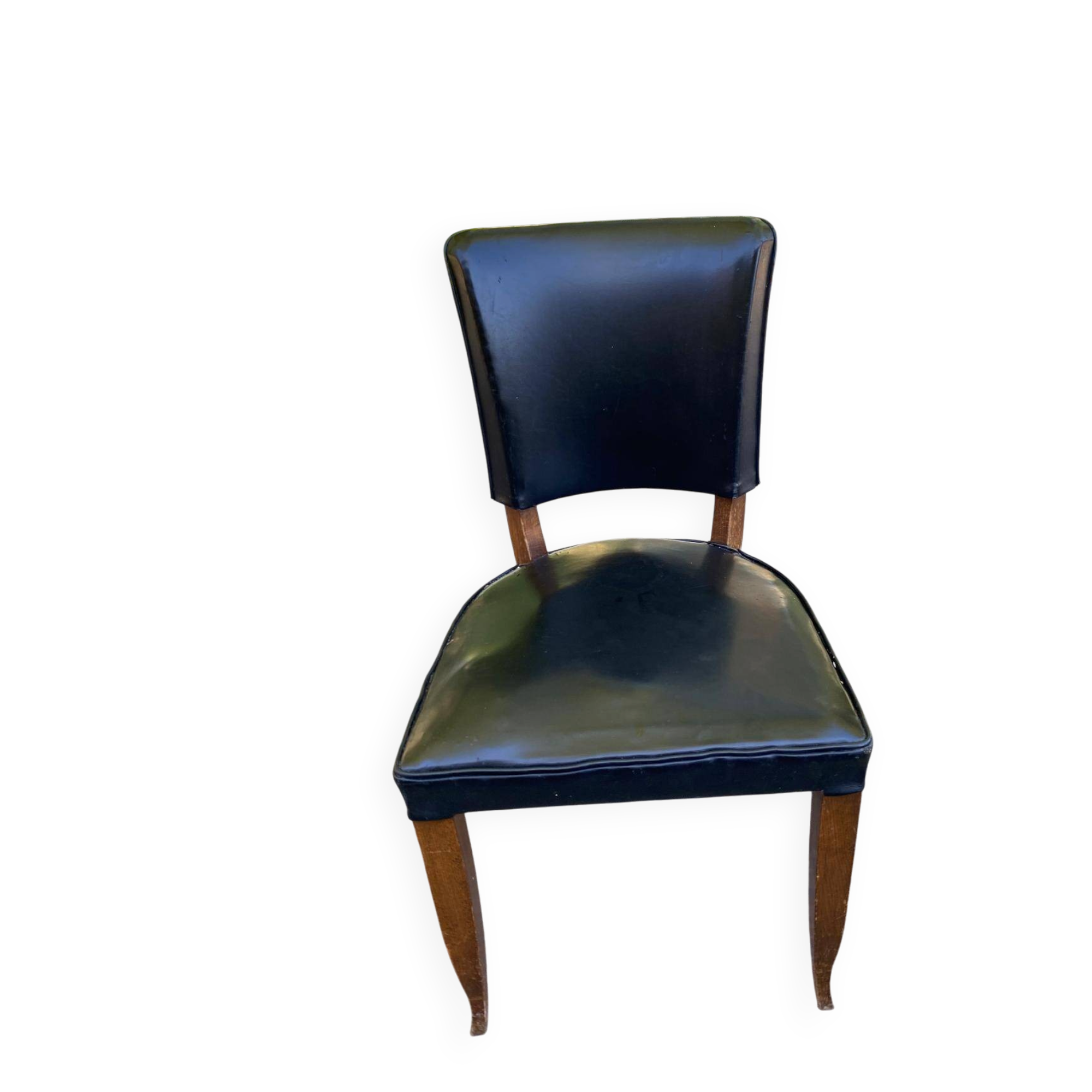 Vintage Art Deco Chair / 1950s – Wood & Black Faux Leather
