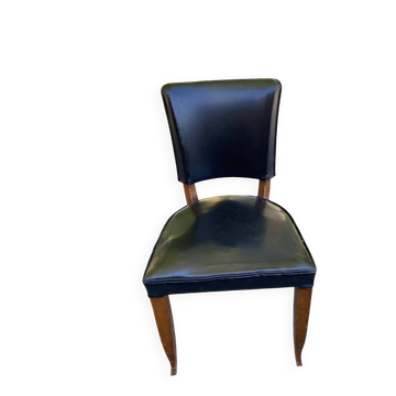 Vintage Art Deco Chair / 1950s – Wood & Black Faux Leather