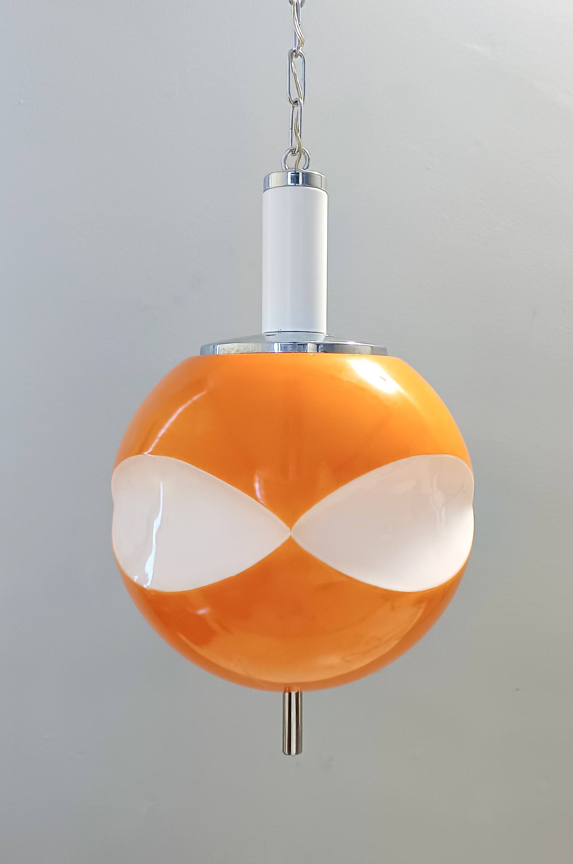 Space Age Orange and White Opaline Glass Pendant, Italy