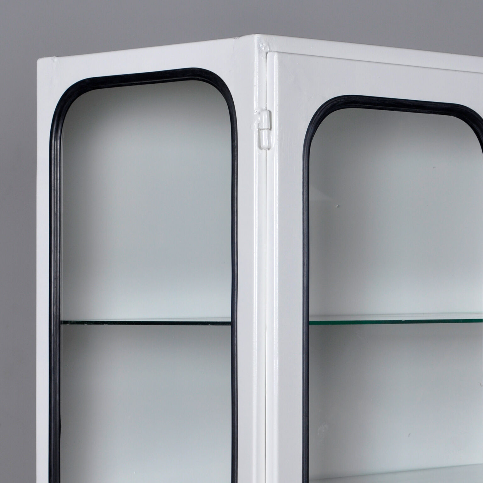 Restored glass & iron medical cabinet, 1970s