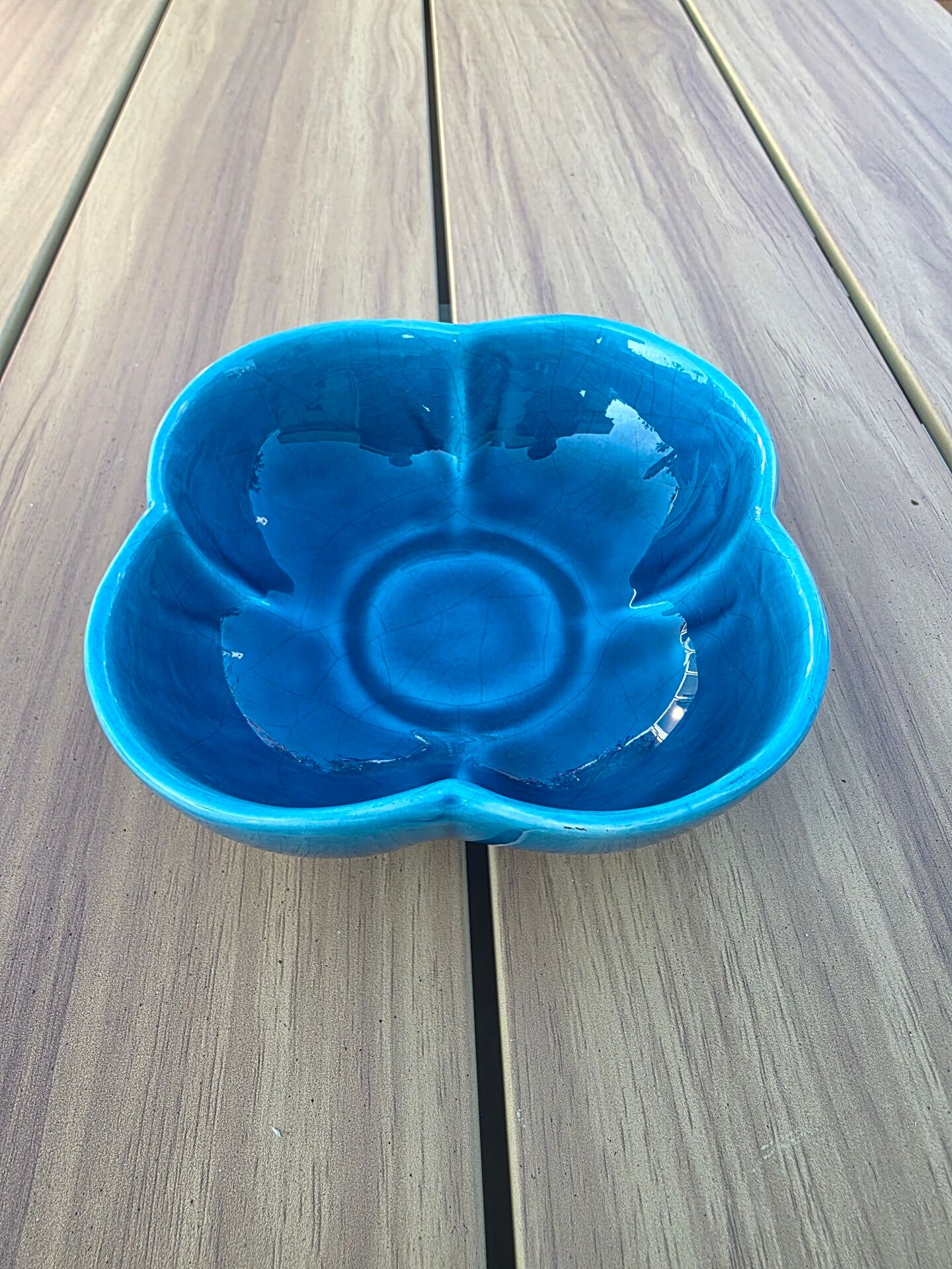 Turquoise crackled earthenware pocket bowl from Charolles