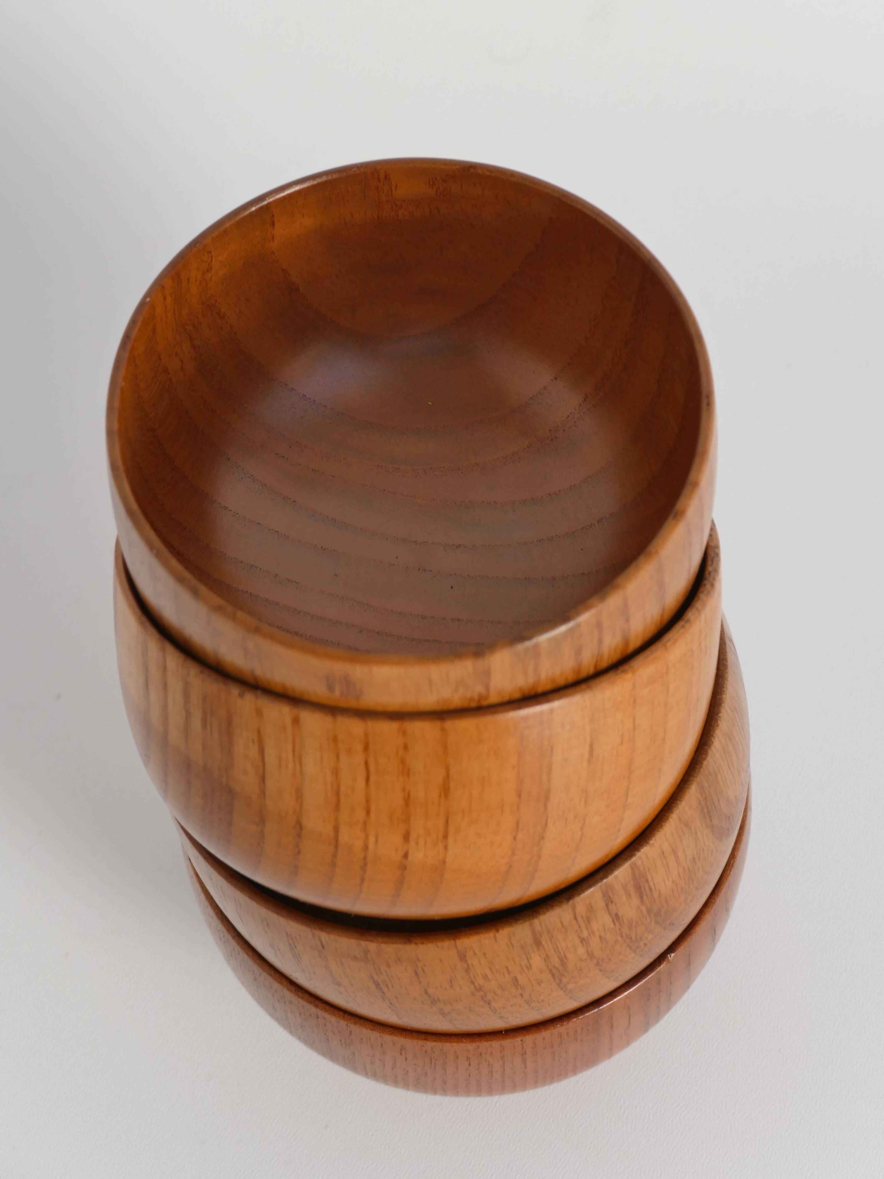 Mid-Century Modern Teak Wood Bowls, Sweden, Set of 4