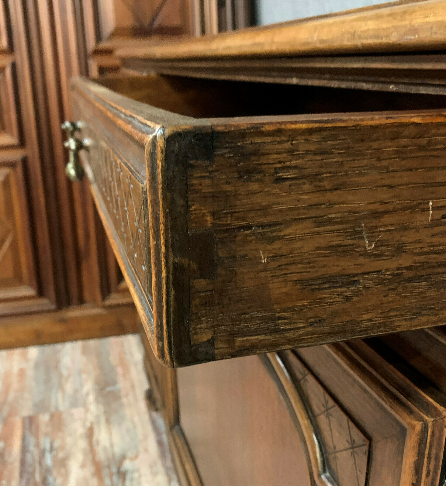 buffet in a row Louis XV neo-rustic walnut tree of curved shape