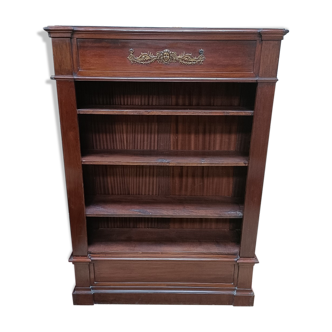 Open bookcase in solid mahogany and veneer, late 19th C.