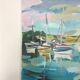 Oil on canvas port with sailing boats