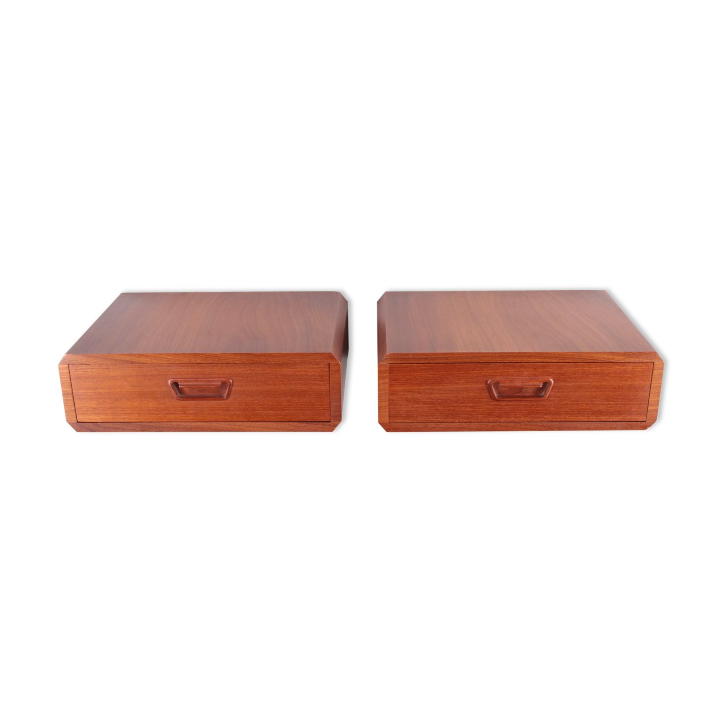 Pair of teak floating vintage bedside tables with drawer - Denmark 1960