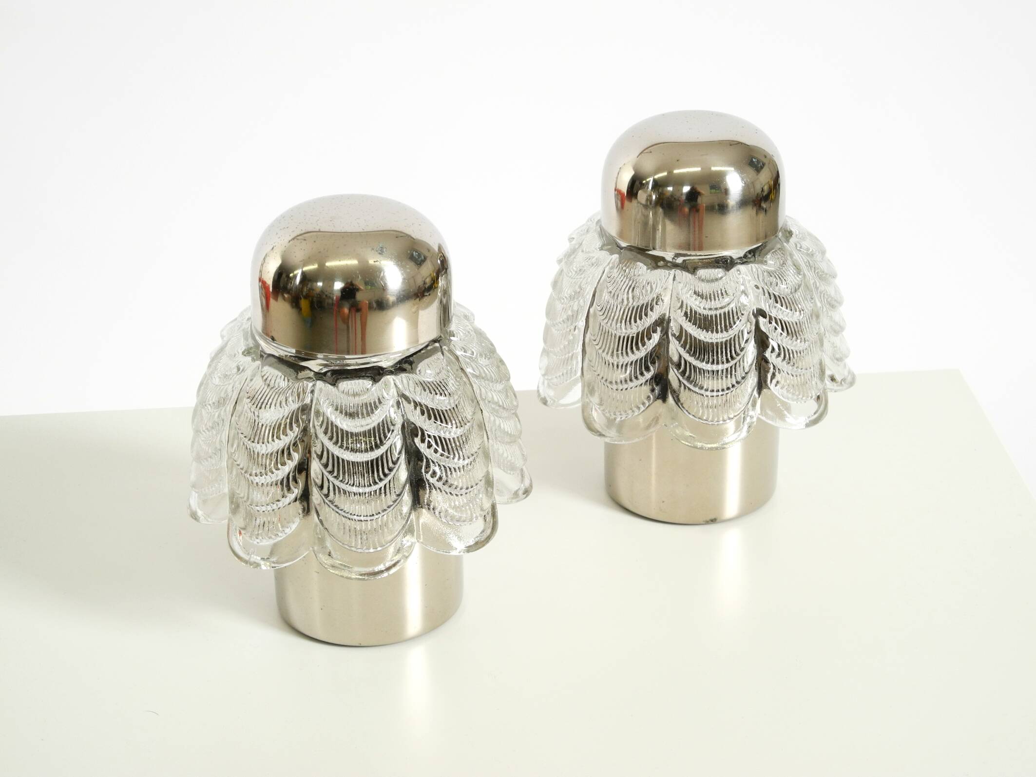 Two large, rare 1960s metal and glass table lamps by VEB Narva Leuchtenbau