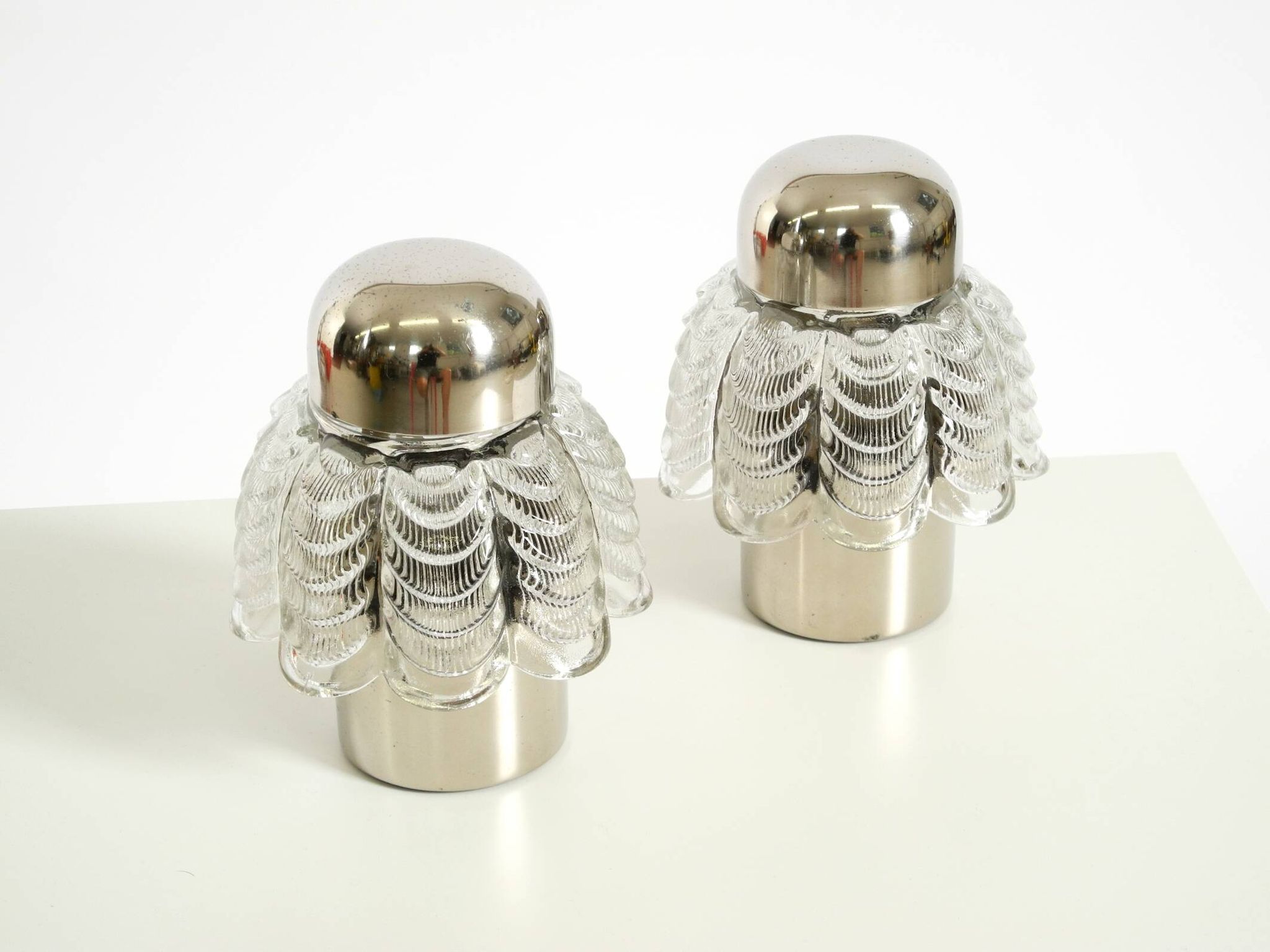 Two large, rare 1960s metal and glass table lamps by VEB Narva Leuchtenbau