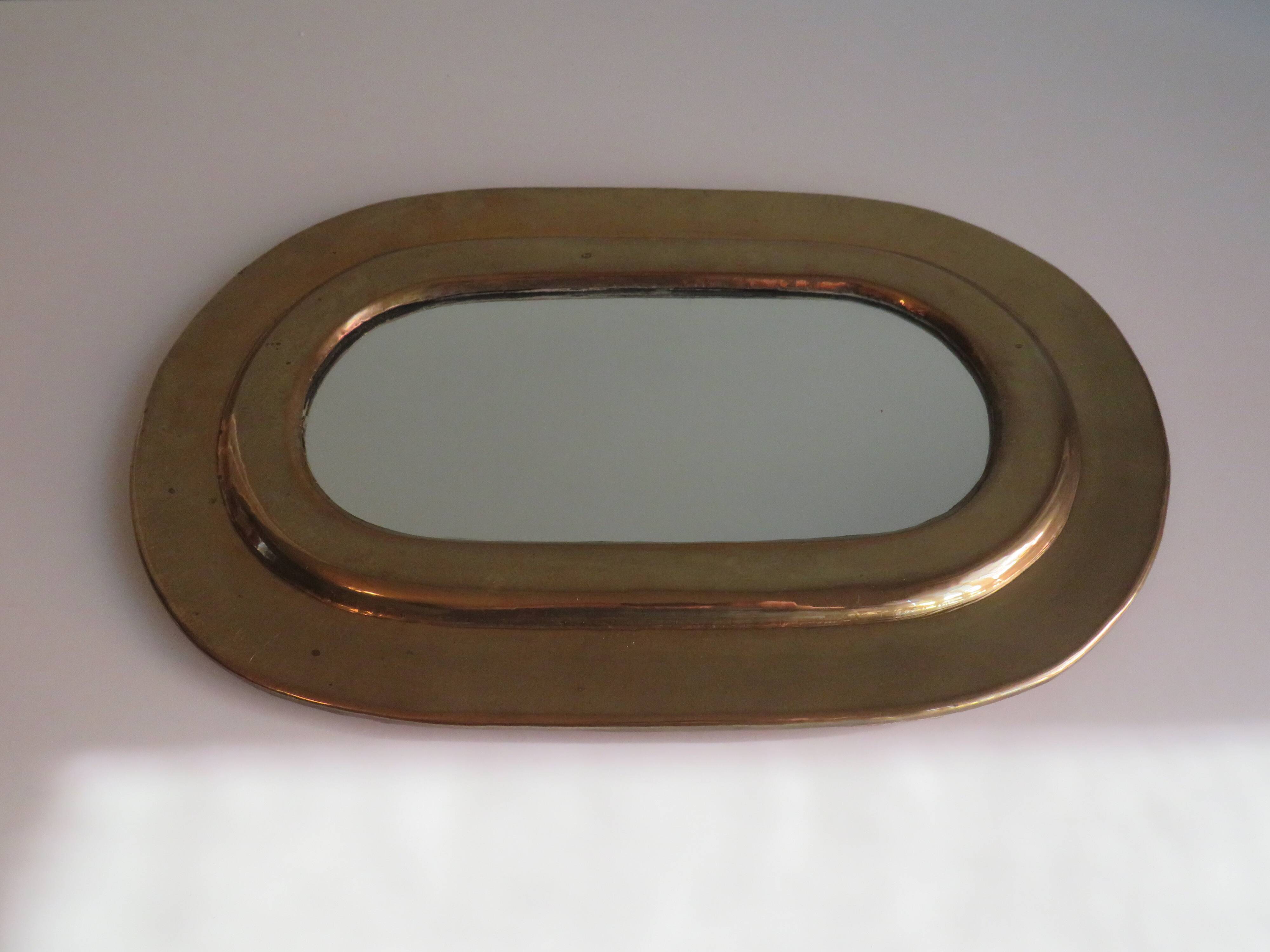 Vintage copper oval mirror, 1970-1980 26x40cm