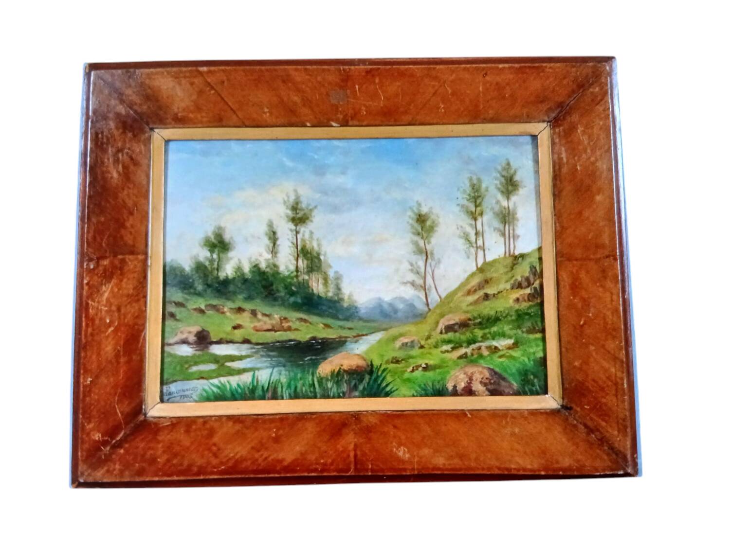 Antique Painting "Riverside" - Oil on Canvas, 1900, Framed - Ca
