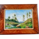 Antique Painting "Riverside" - Oil on Canvas, 1900, Framed - Ca
