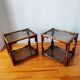 Pair of bedside tables - rattan smoked glass side tables vintage 70s-80s