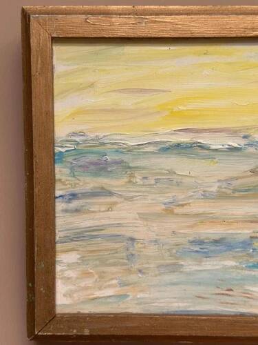 Mid-Century Oil on Panel "Waves" by Aline Rolfstadius, Vintage & Framed 28×22cm