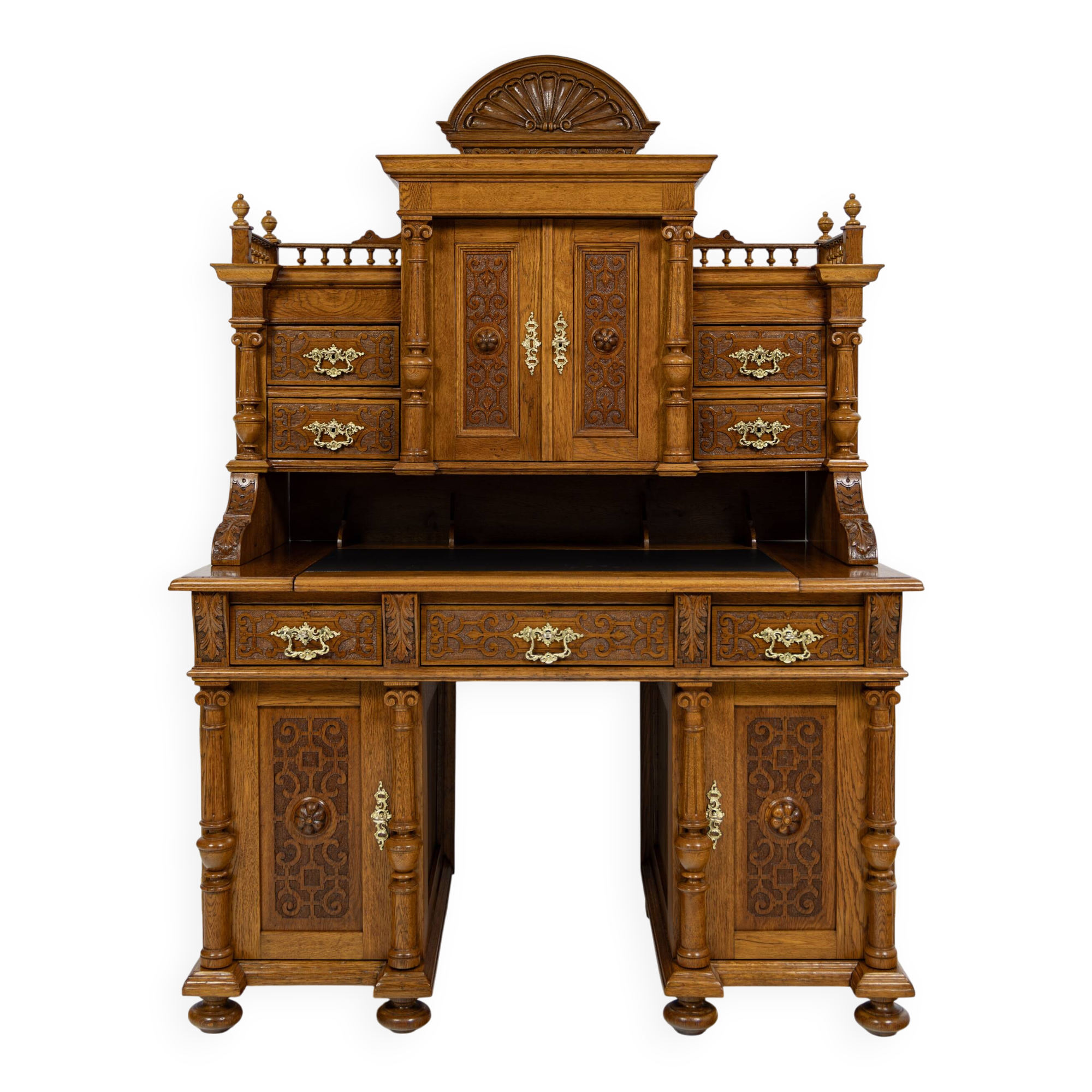 Grand Neo-Renaissance ministerial desk with steps in oak - circa 1880-1890
