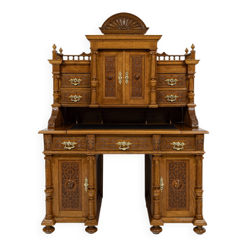 Grand Neo-Renaissance ministerial desk with steps in oak - circa 1880-1890