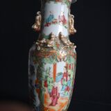 Vase porcelaine Chinois chien de fo 26cm Chine famille rose Canton XIX