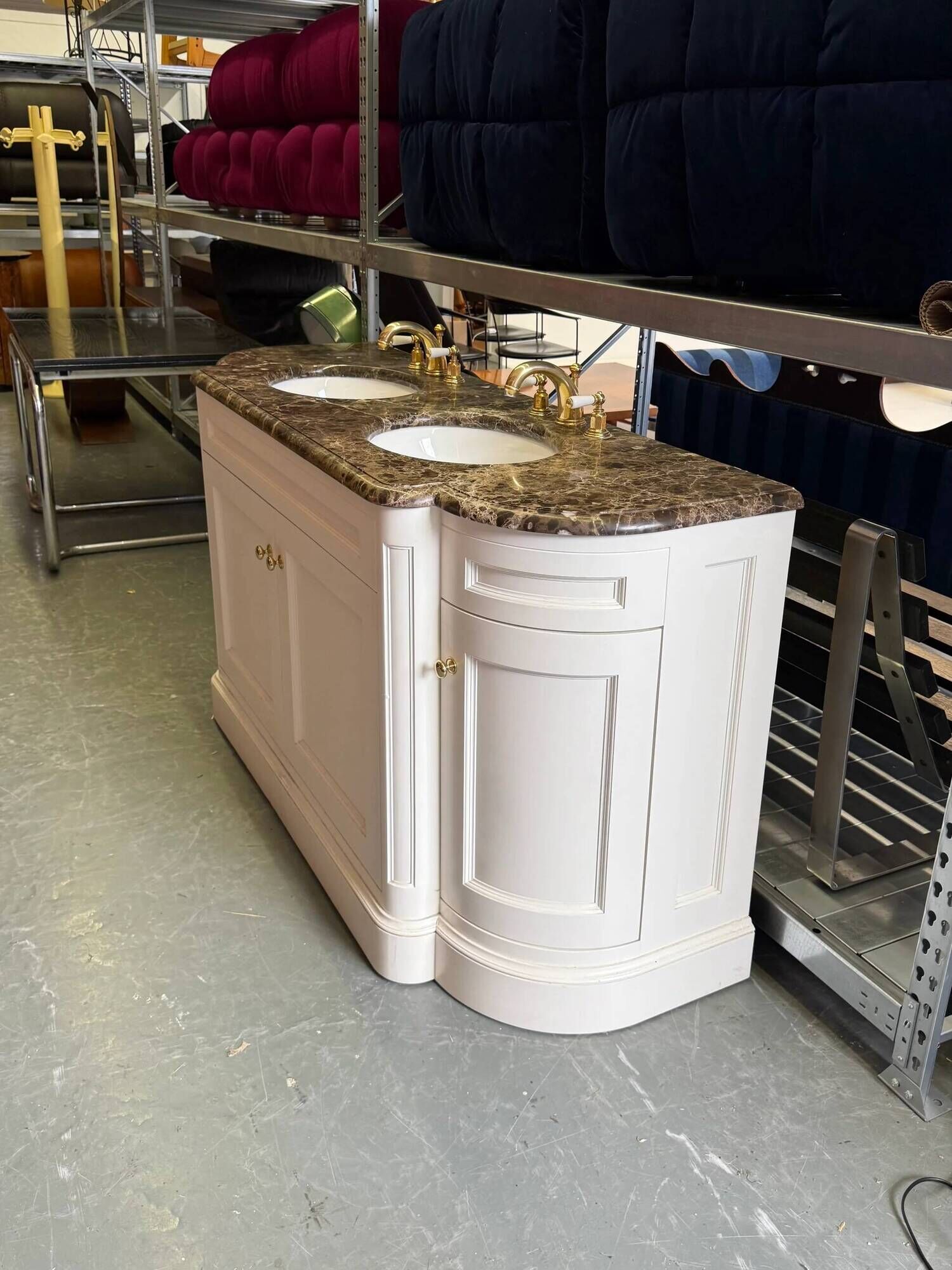 Classic double bathroom cabinet with marble top and gold fittings