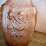 Art Deco vase, moulded satin pink glass.