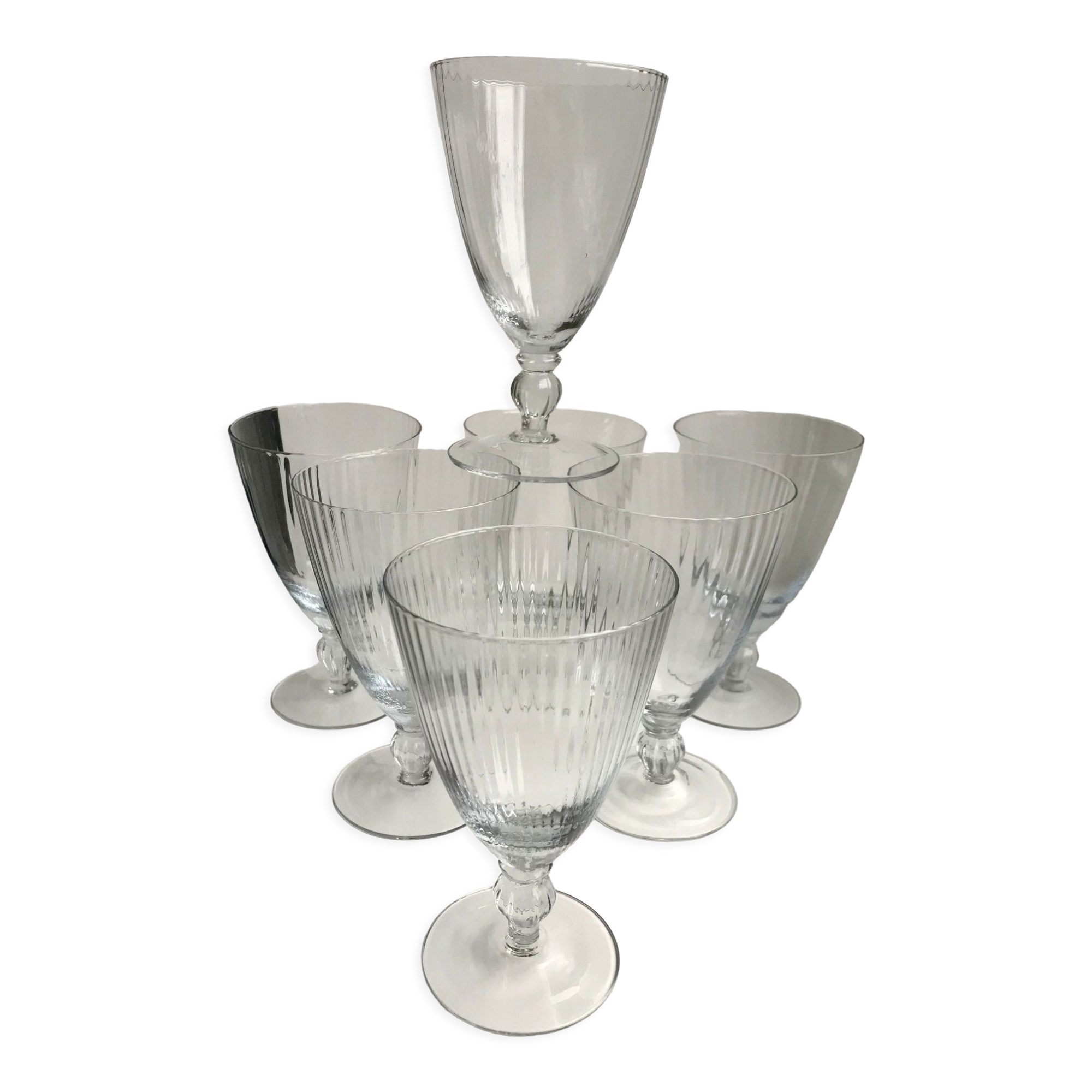 Set of 7 molded glass wine glasses 30-40s
