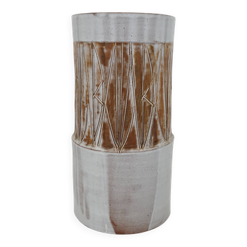 Large ceramic cylinder vase by Les Argonautes